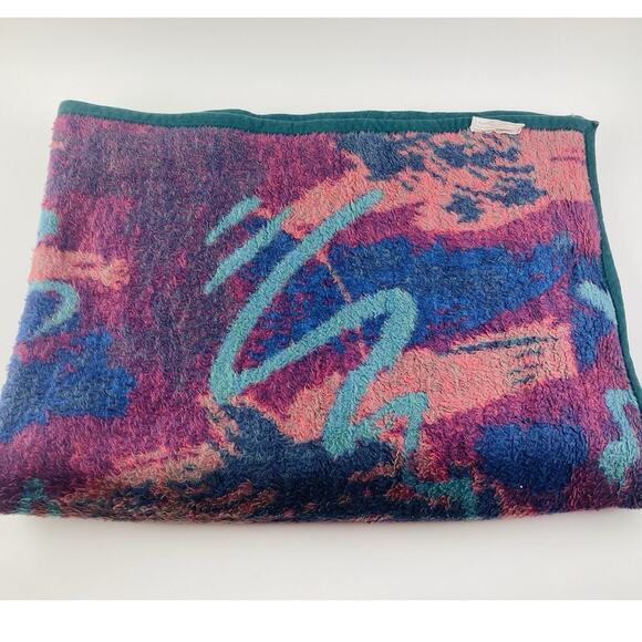Biederlack Retro 90s Design Reversible Blanket Geometric Purple Teal Jazz Swirl - Picture 1 of 10